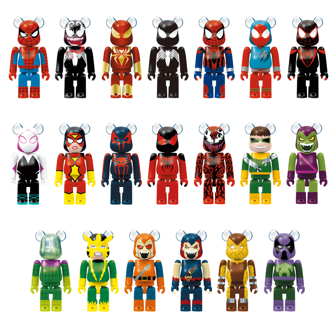 BE@RBRICK Happy Kuji "Spider-Man" (2022) - komplette Kollektion aus 20 Einzelfiguren