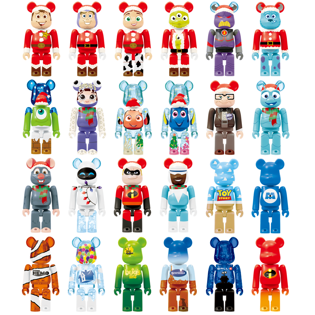 BE@RBRICK Happy Kuji "Pixar Christmas Party" (2013) - collection complète de 24 figurines individuelles