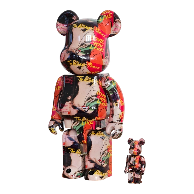 Bearbrick Andy Warhol × The Rolling Stones 'Love You Live' 100%+400% schräg