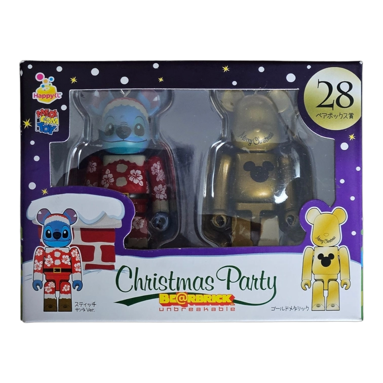 Bearbrick Happy Kuji 'Disney Christmas Party' (2012) - 28 Stitch Santa Version & Gold Metallic 100% in der Verpackung