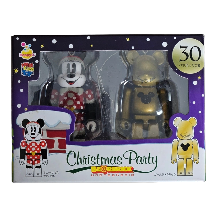 Bearbrick Happy Kuji 'Disney Christmas Party' (2012) - 30 Minnie Mouse Santa Version & Gold Metallic 100% in der Verpackung