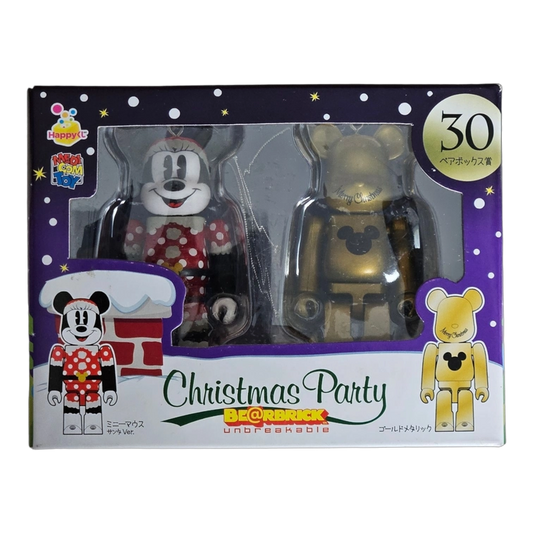 Bearbrick Happy Kuji 'Disney Christmas Party' (2012) - 30 Minnie Mouse Santa Version & Gold Metallic 100% in der Verpackung