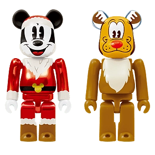 Bearbrick Happy Kuji 'Disney Christmas Party' (2012) - L@ST Mickey Mouse Metallic Santa Version & Pluto Reindeer Version 100% Herstellerbild