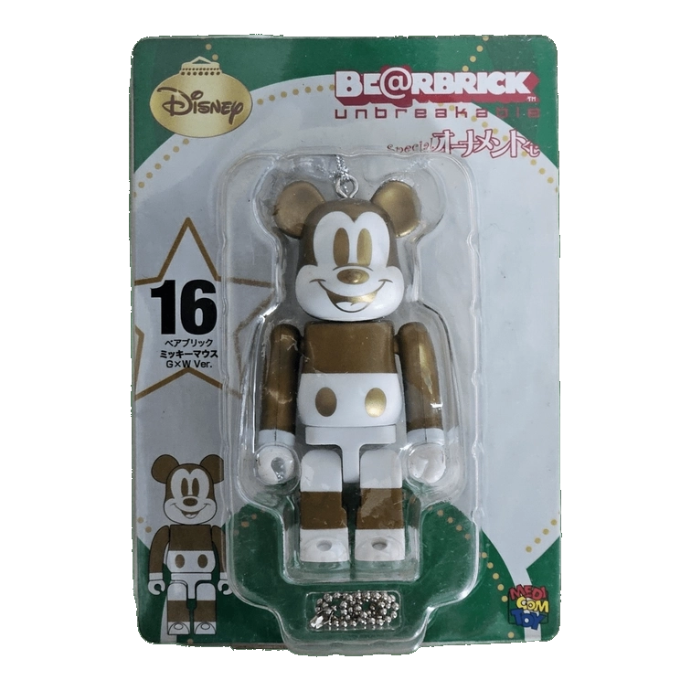 Bearbrick Happy Kuji 'Disney Special Ornament' (2011) - 16 Mickey Mouse Gold & White Version 100% in der Verpackung