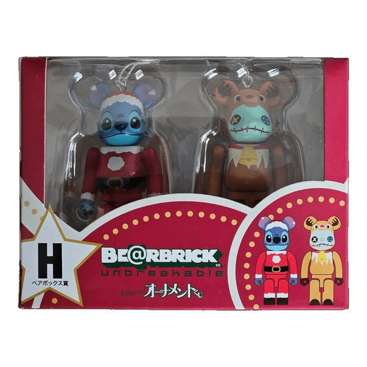 Bearbrick Happy Kuji 'Disney Special Ornament' (2011) - H Stitch Santa Version & Scramble Reindeer Version 100% in der Verpackung