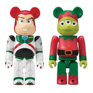 Bearbrick Happy Kuji 'Disney Special Ornament' (2011) - I Buzz Lightyear Christmas Version & Alien Christmas Gnome Version 100% Herstellerbild