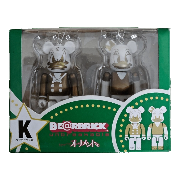 Bearbrick Happy Kuji 'Disney Special Ornament' (2011) - K Donald Duck Gold & White Version & Daisy Duck Gold & White Version 100% in der Verpackung