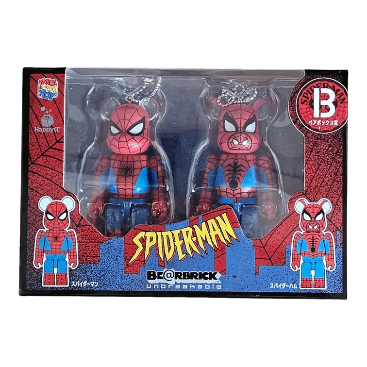 Bearbrick Happy Kuji 'Spider-Man' (2022) - B Spider-Man & Spider-Ham 100% in der Verpackung