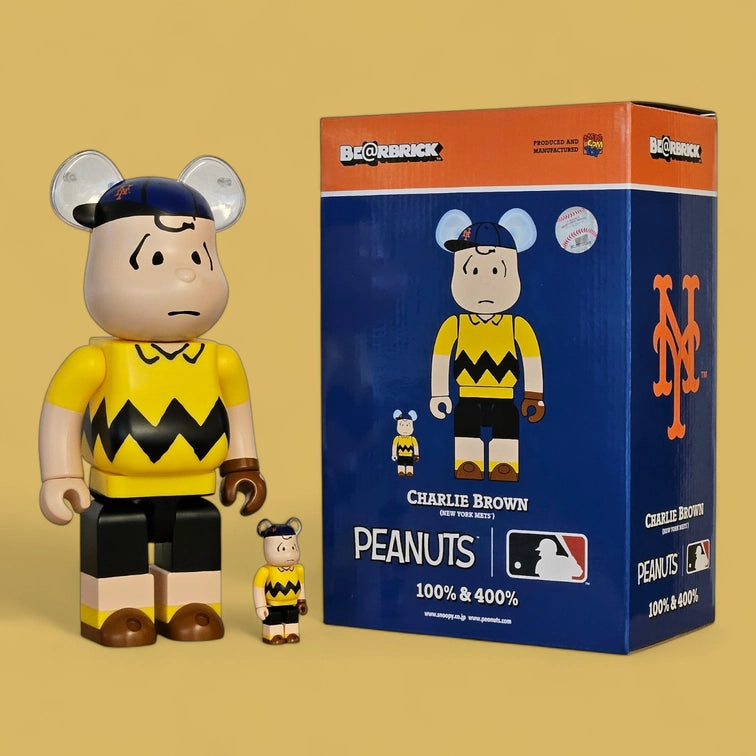 Bearbrick MLB × Peanuts Charlie Brown [New York Mets] 100%+400% mit Verpackung