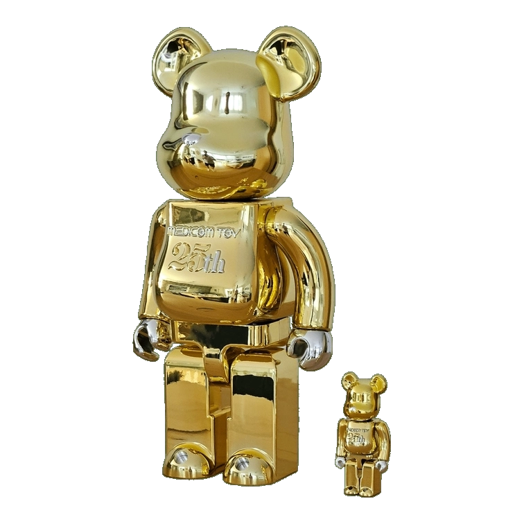 Bearbrick Medicom Toy 25th Anniversary Model Gold Chrome 100%+400% schräg