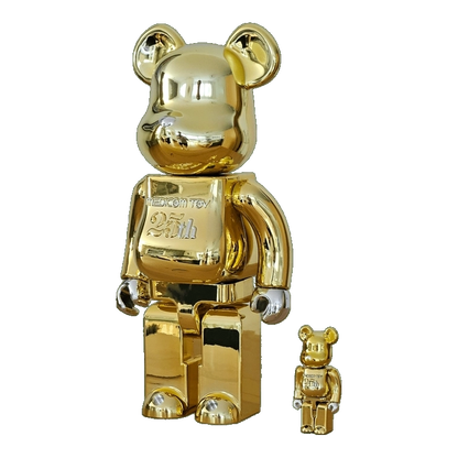 Bearbrick Medicom Toy 25th Anniversary Model Gold Chrome 100%+400% schräg