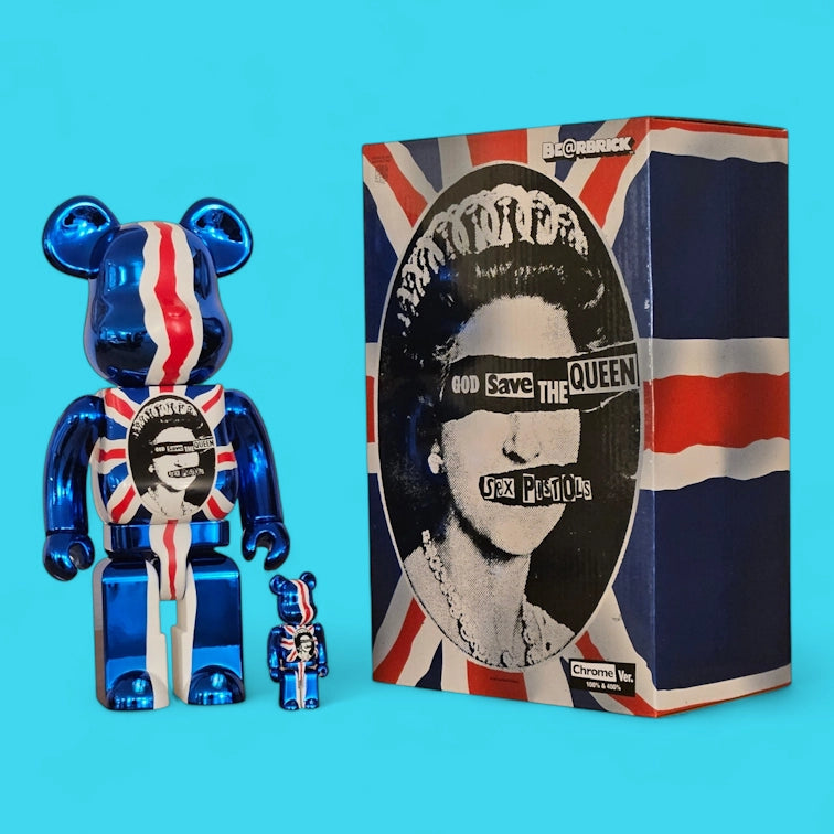 Bearbrick Sex Pistols 'God Save the Queen' Chrome Version mit Verpackung