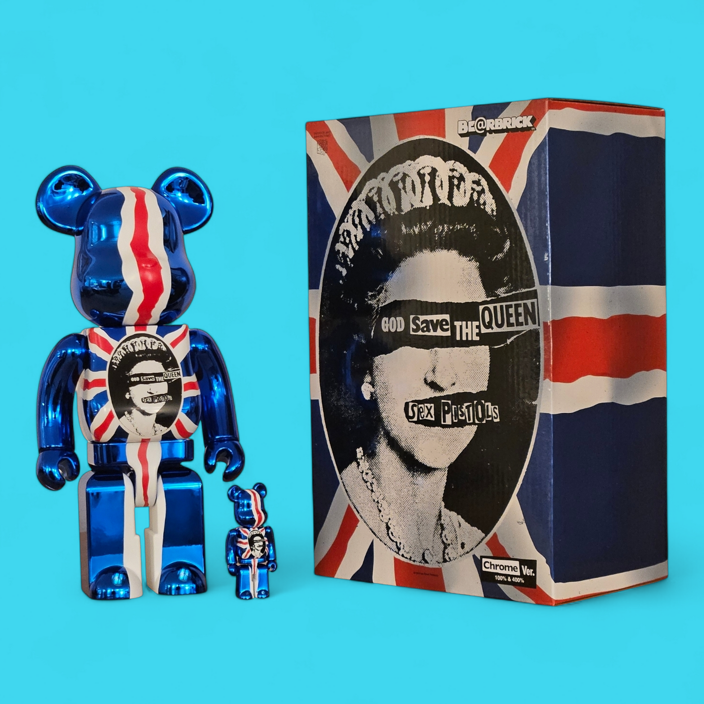 Bearbrick Sex Pistols "God Save the Queen" Chrome Version (100%+400%)