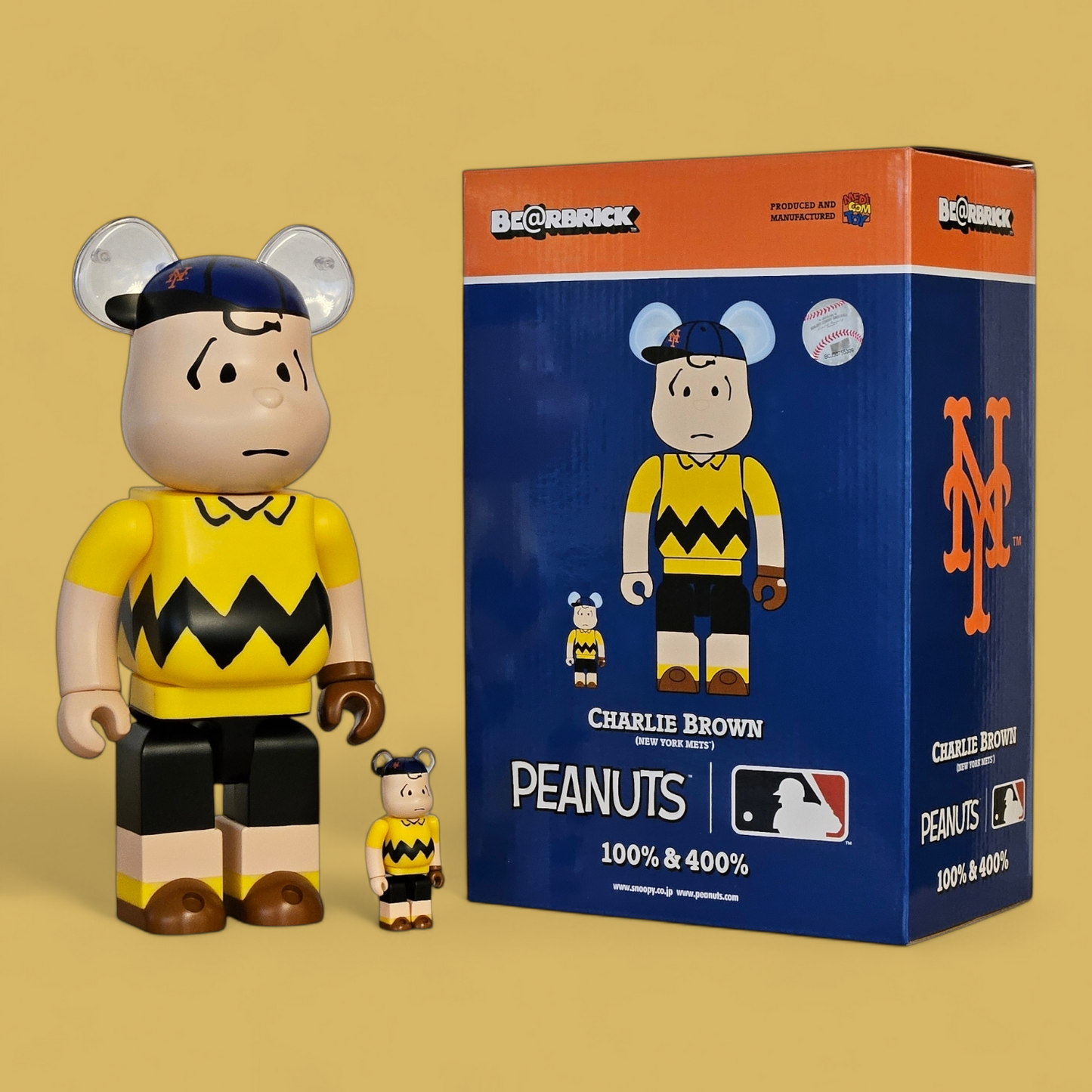 BE@RBRICK MLB × PEANUTS "Charlie Brown" [New York Mets] (100%+400%)