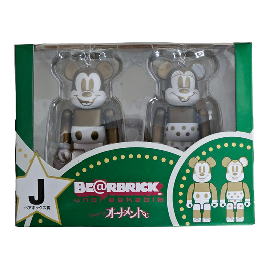 BE@RBRICK J - Mickey Mouse Gold &amp; White Version &amp; Minnie Mouse Gold &amp; White Version (100%)