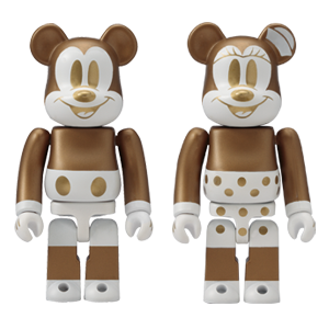 BE@RBRICK J - Mickey Mouse Gold &amp; White Version &amp; Minnie Mouse Gold &amp; White Version (100%)